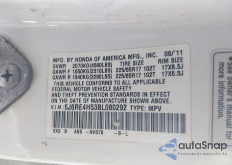 2011 Honda Cr-V Ex from USA, damaged, VIN 5J6RE4H53BL080292